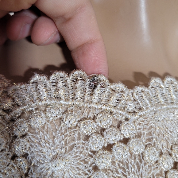 Vintage nude gold metallic thread embroidery crochet knit maxi formal dress - Picture 12 of 15